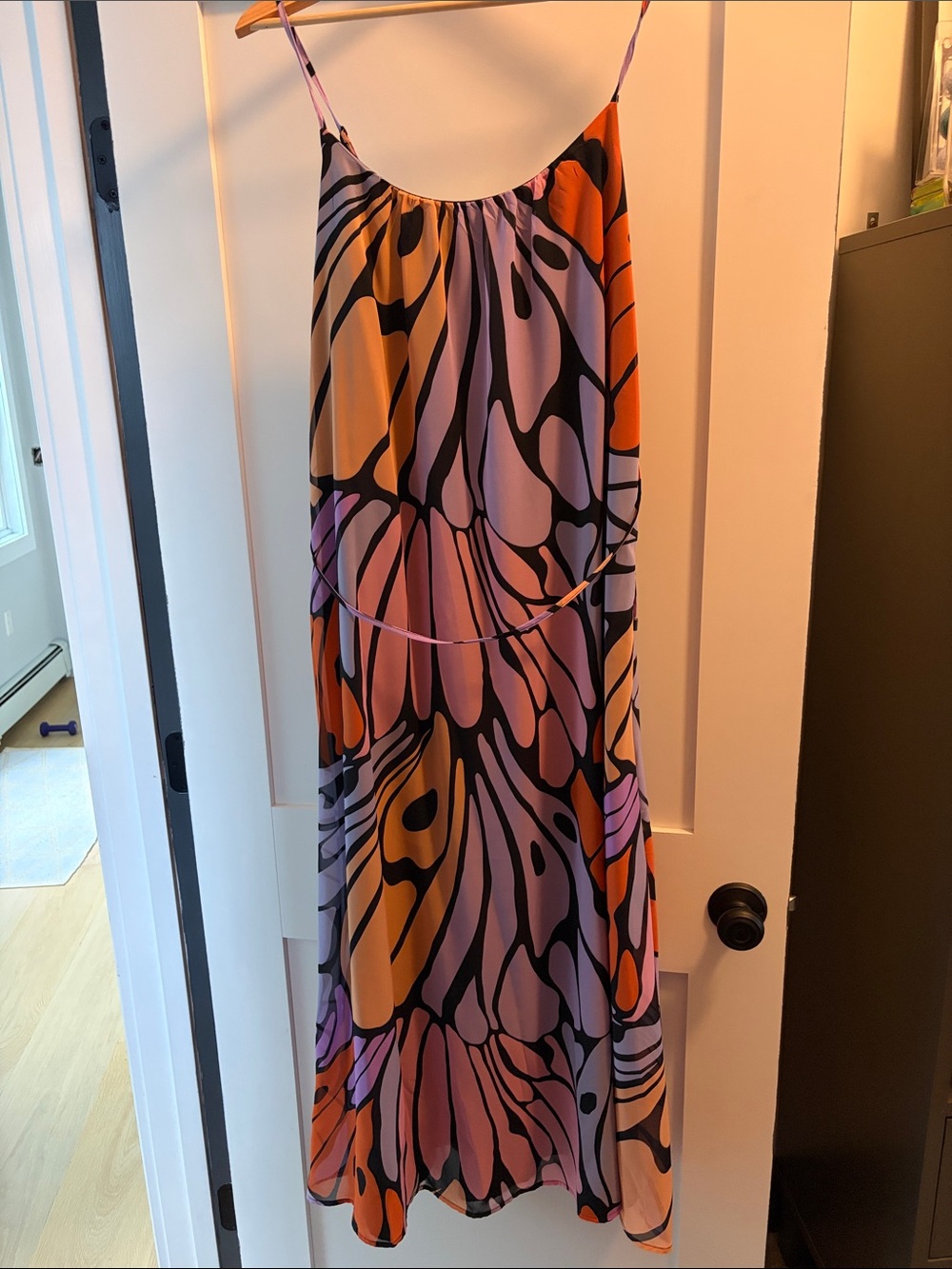 Sam Edelman Purple and Orange Abstract Print Spaghetti-Strap Maxi Dress